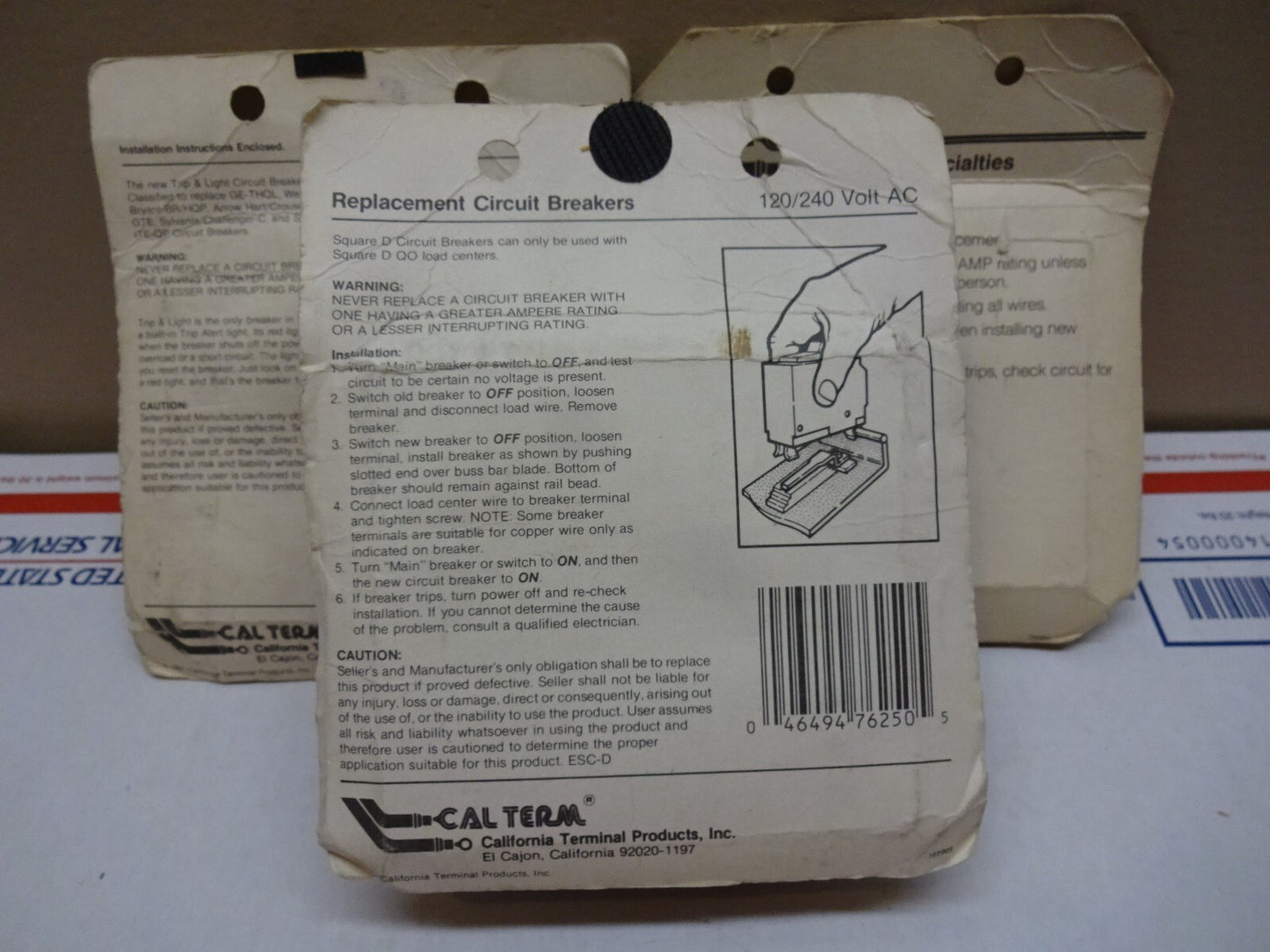 CAL TERM LB-115 / FPW-115 / SD-250 QO-250 CIRCUIT BREAKERS / NEW MIXED LOT OF 3