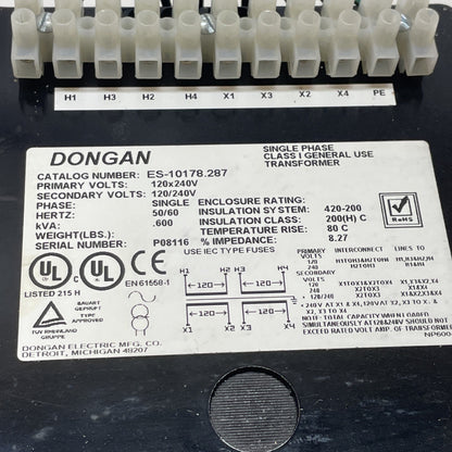 Dongan ES-10178.287 Control Transformer 0.600 kVA 120/240 V