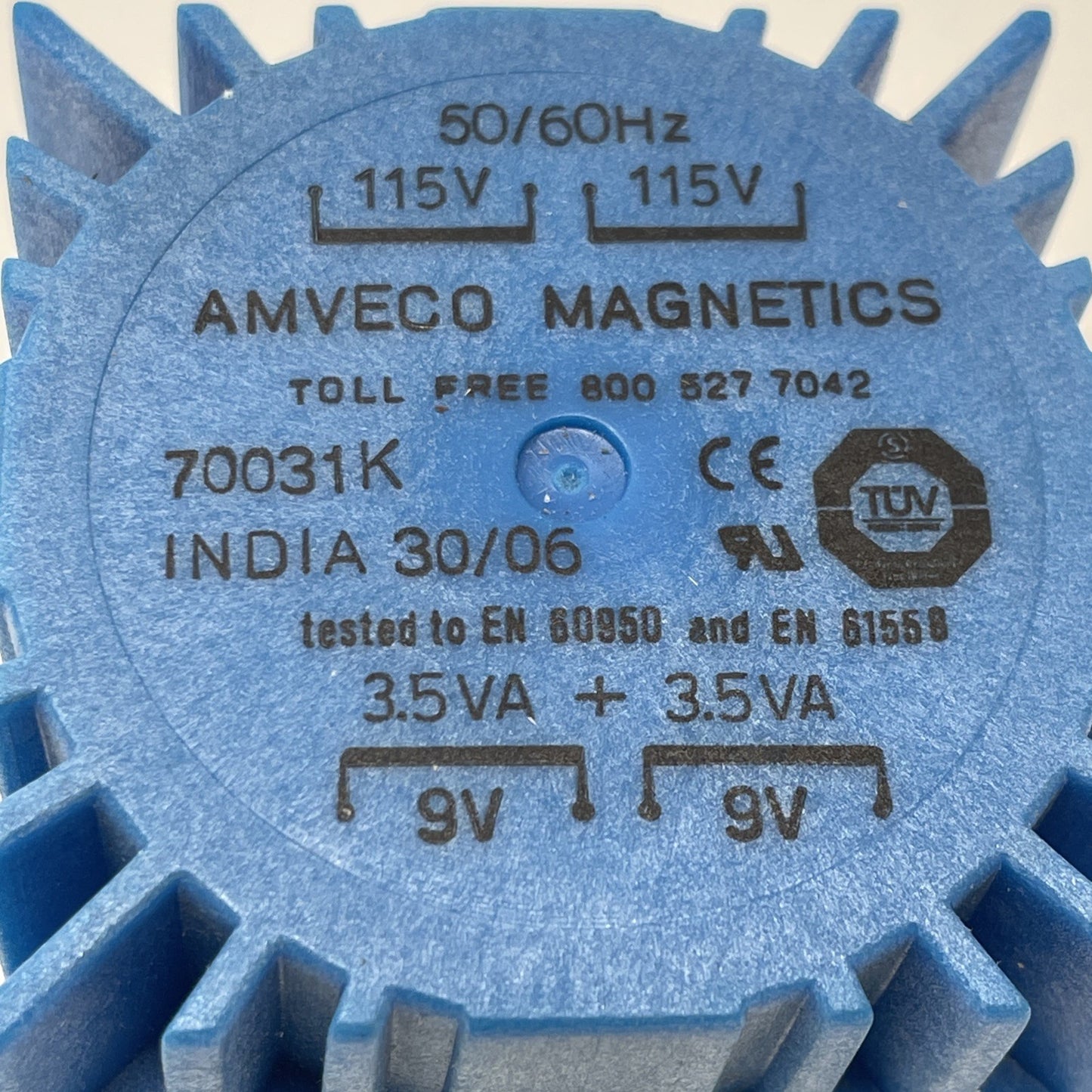 AMVECO 70031K Toroidal Power Transformer 7 VA 2×115 V Primary 2×9 V Secondary