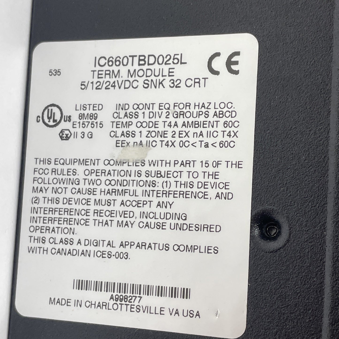 GE Fanuc IC660TBD025L Genius I/O Terminal Module 5/12/24 VDC