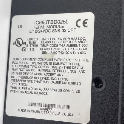 GE Fanuc IC660TBD025L Genius I/O Terminal Module 5/12/24 VDC
