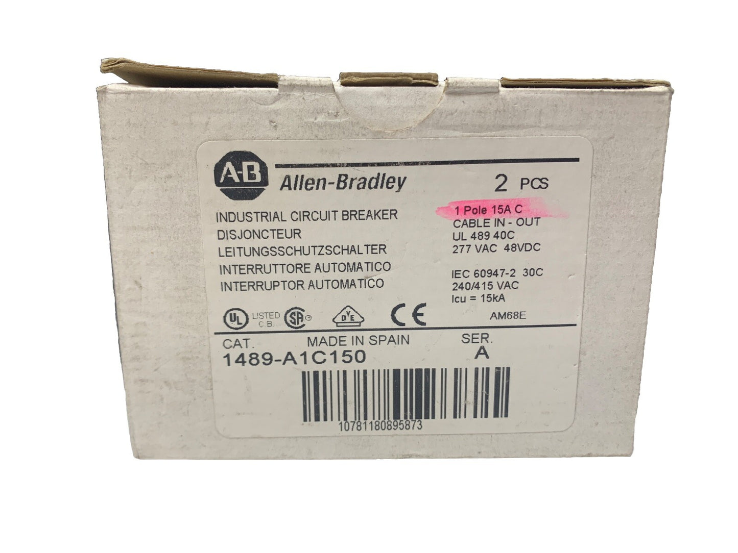 ALLEN BRADLEY 1489-A CIRCUIT BREAKER SER. A 15A 1489-A1C150 (2) BREAKERS