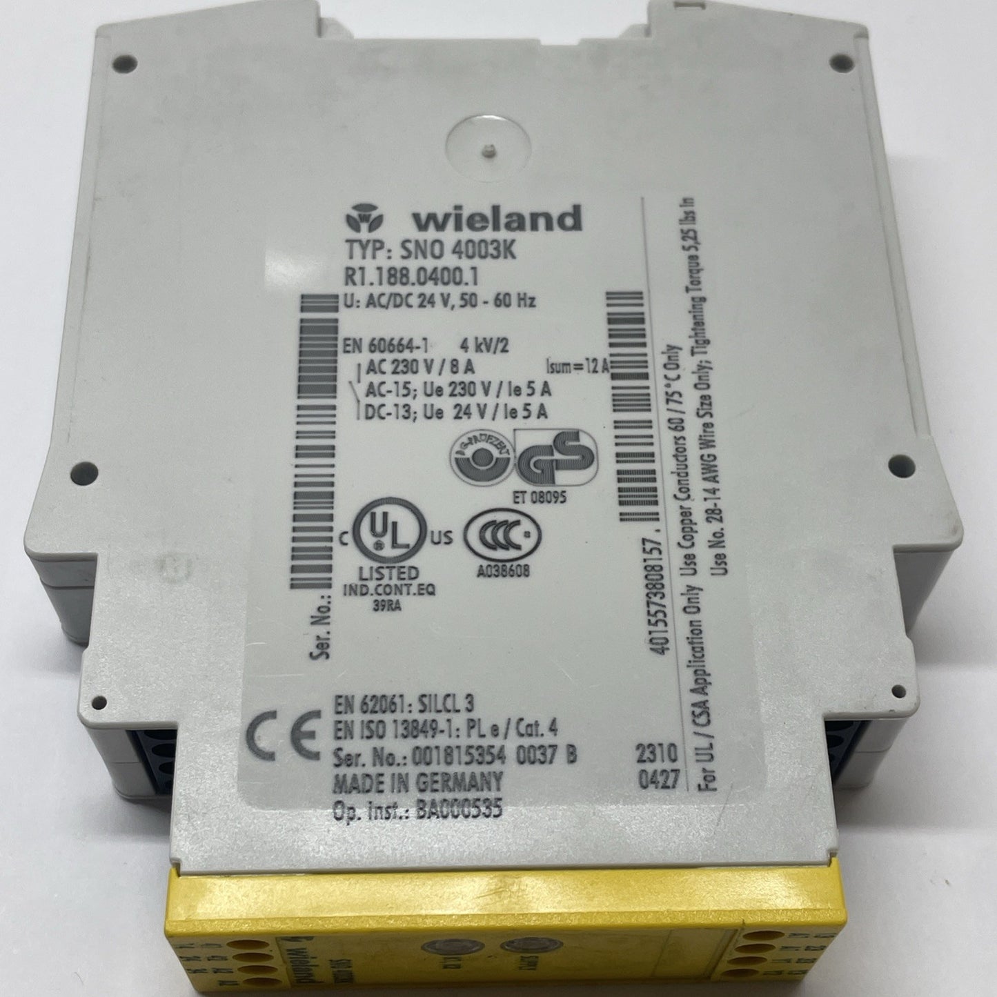 Wieland SN0 4003K Safety Switching Relay 24V  SN04003K