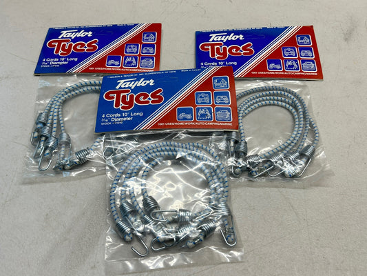 TAYLOR TYES 71010 BUNGEE CORD SET 3/16" X 10" LONG / LOT OF 3 PACKS OF 4 CORDS