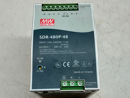 MW SDR-480P-48 MEAN WELL POWER SUPPLY 100-240VAC IP / 5A / 50-60HZ / 48V 10A OP