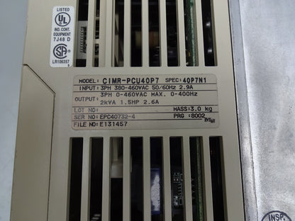 EMS CIMR-PCU40 / P7PC3-40P7 / 606PC3 / 3PH 380-460VAC 5-/60HZ 2.9A