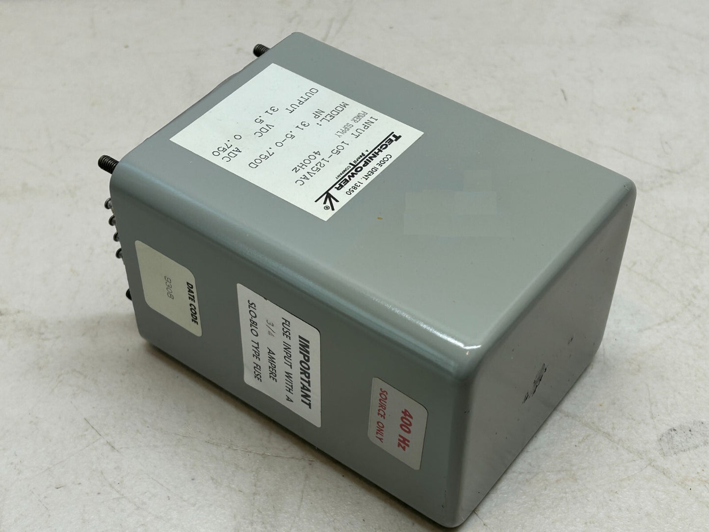 TECHNIPOWER NP-31.5-0.750D / INPUT 105-125VAC / POWER SUPPLY 400HZ / 31.5 VDC OP