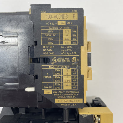 ALLEN BRADLEY 100-A09ND3 SER. B Contactor with 193-BSB 30 Overload Relay