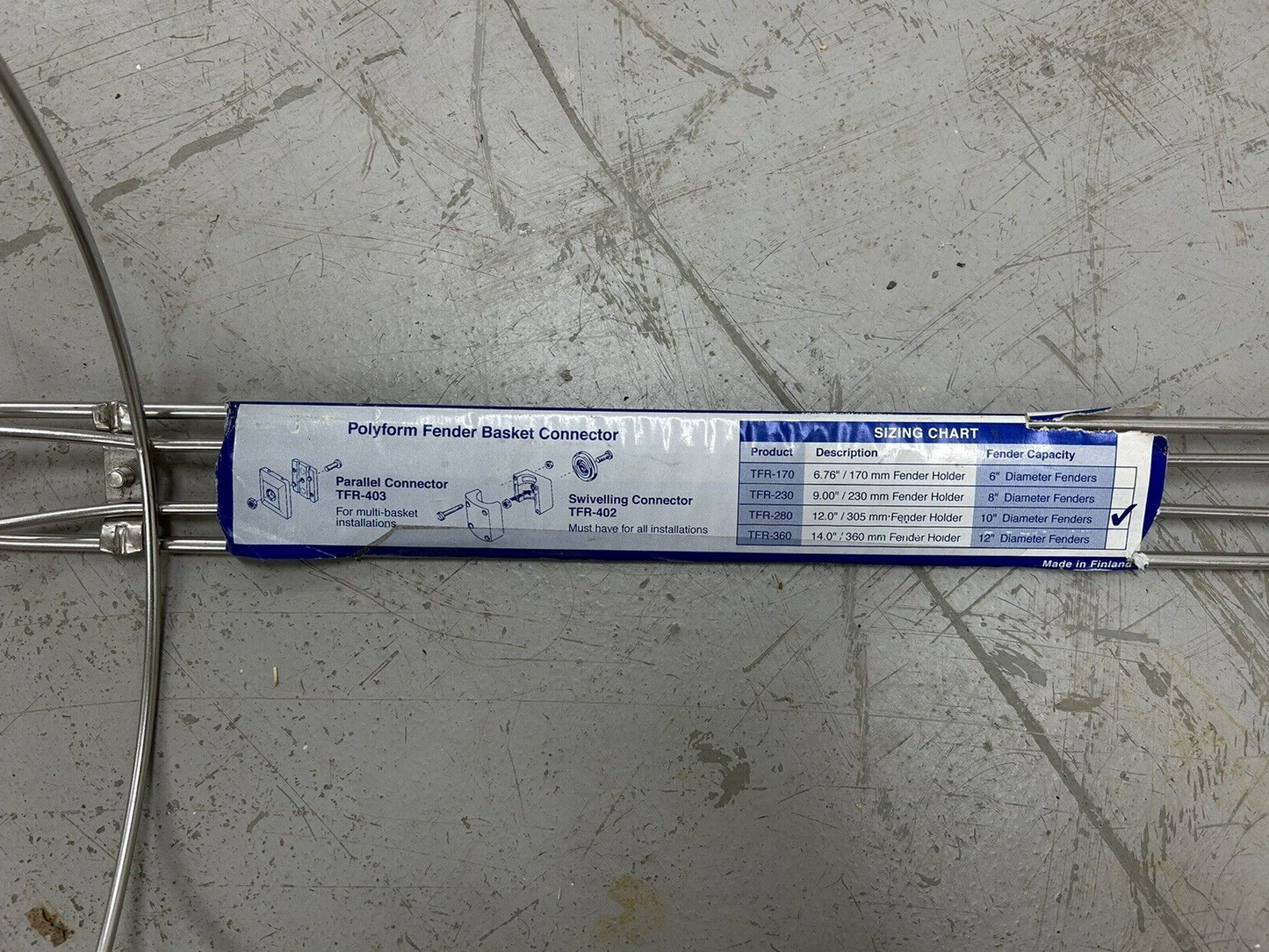 POLYFORM FENDER BASKET TFR-280 / MEASURES 23" X 12" DIAMETER NO CONNECTORS / NEW