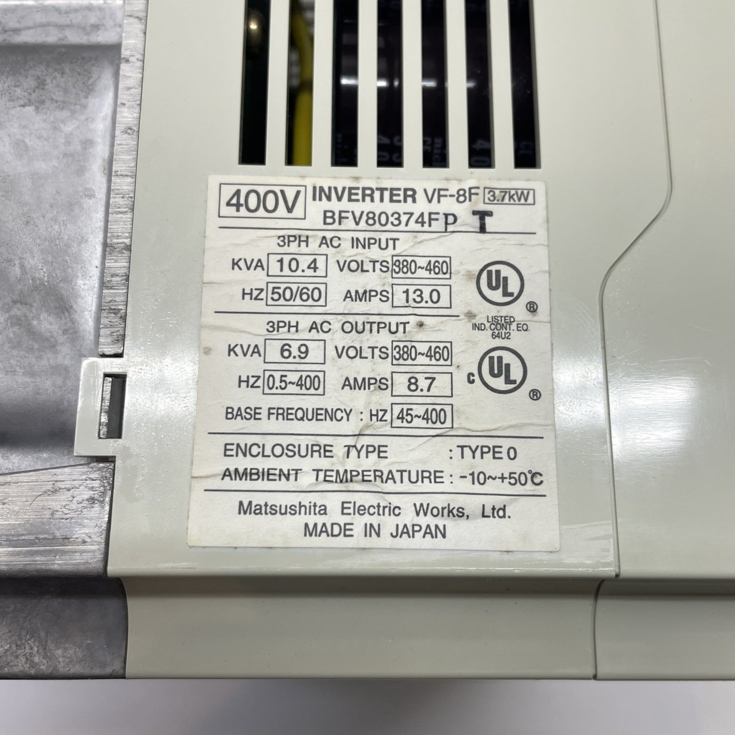 NAIS Matsushita VF-8F BFV80374FPT 3.7kW 400V 3PH AC Compact Inverter Drive