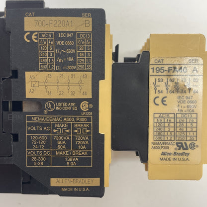Allen-Bradley 700-F220A1 Contactor with 195-FA40 Contact Block