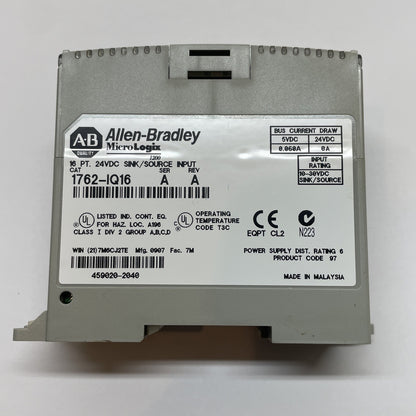 1762-IQ16 Allen-Bradley MicroLogix 16-Point 24V DC Sink/Source Input Module
