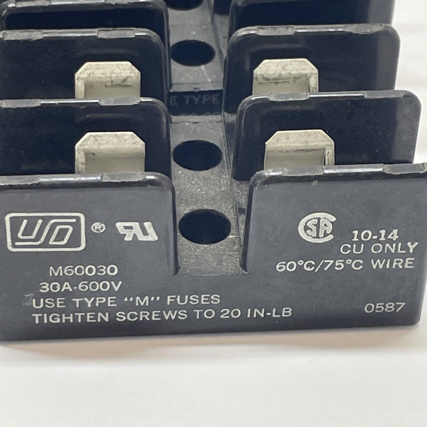 (LOT OF 4) Bussman M60030 Fuse Holder Block 30A 600V Type M Fuses 10-14 AWG Wire
