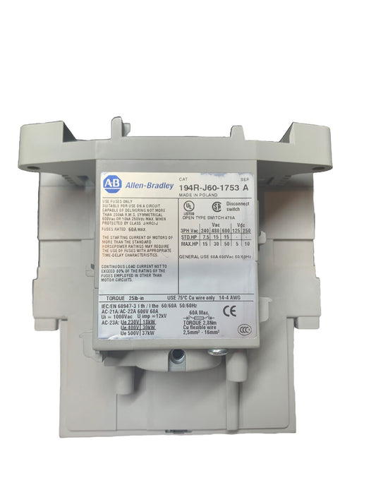 ALLEN BRADLEY 194R-J60-1753S SERIES A  ROTARY DISCONNECT SWITCH 60A 3P