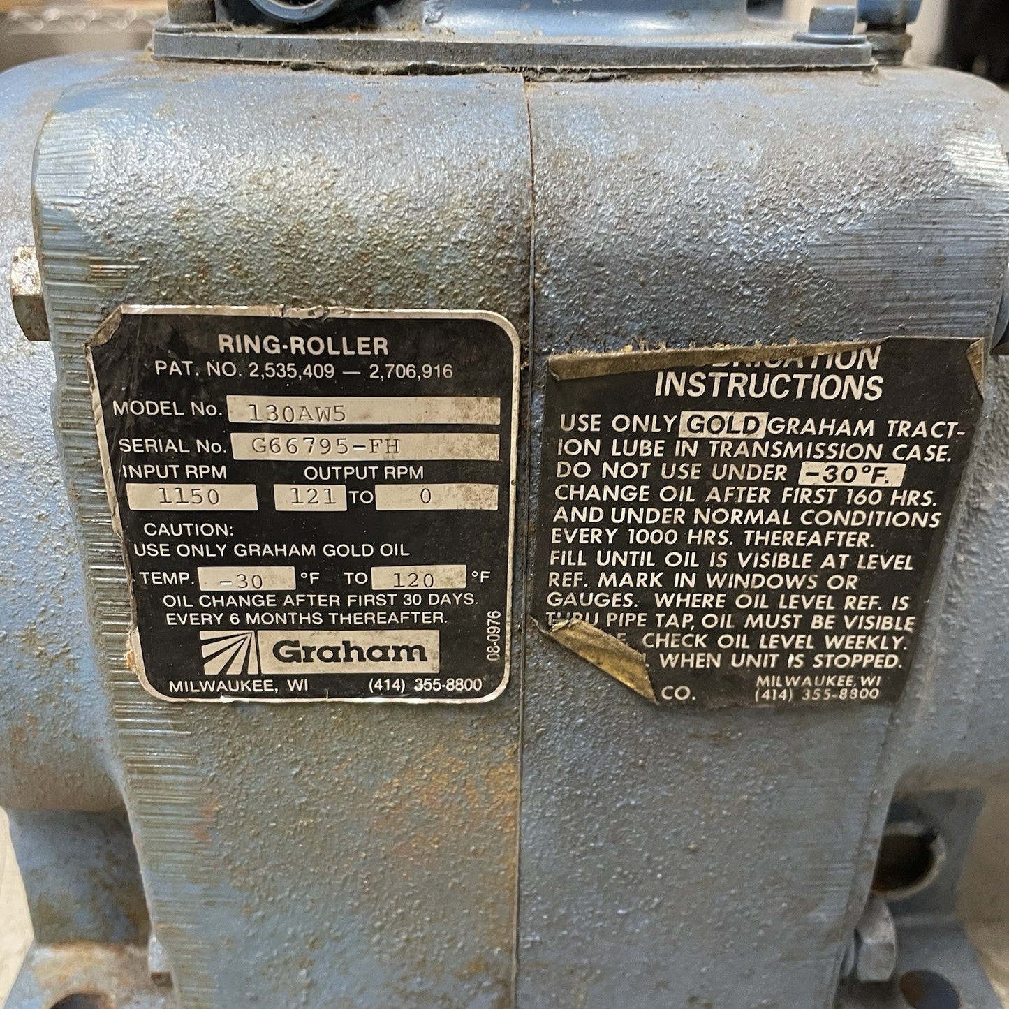 Graham 130AW5 Ring-Roller Traction Drive Adjustable Speed Reducer