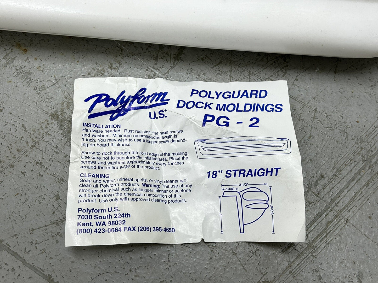 POLYFORM PG-2 POLYGUARD 18 INCHES STRAIGHT  WHITE / NOS