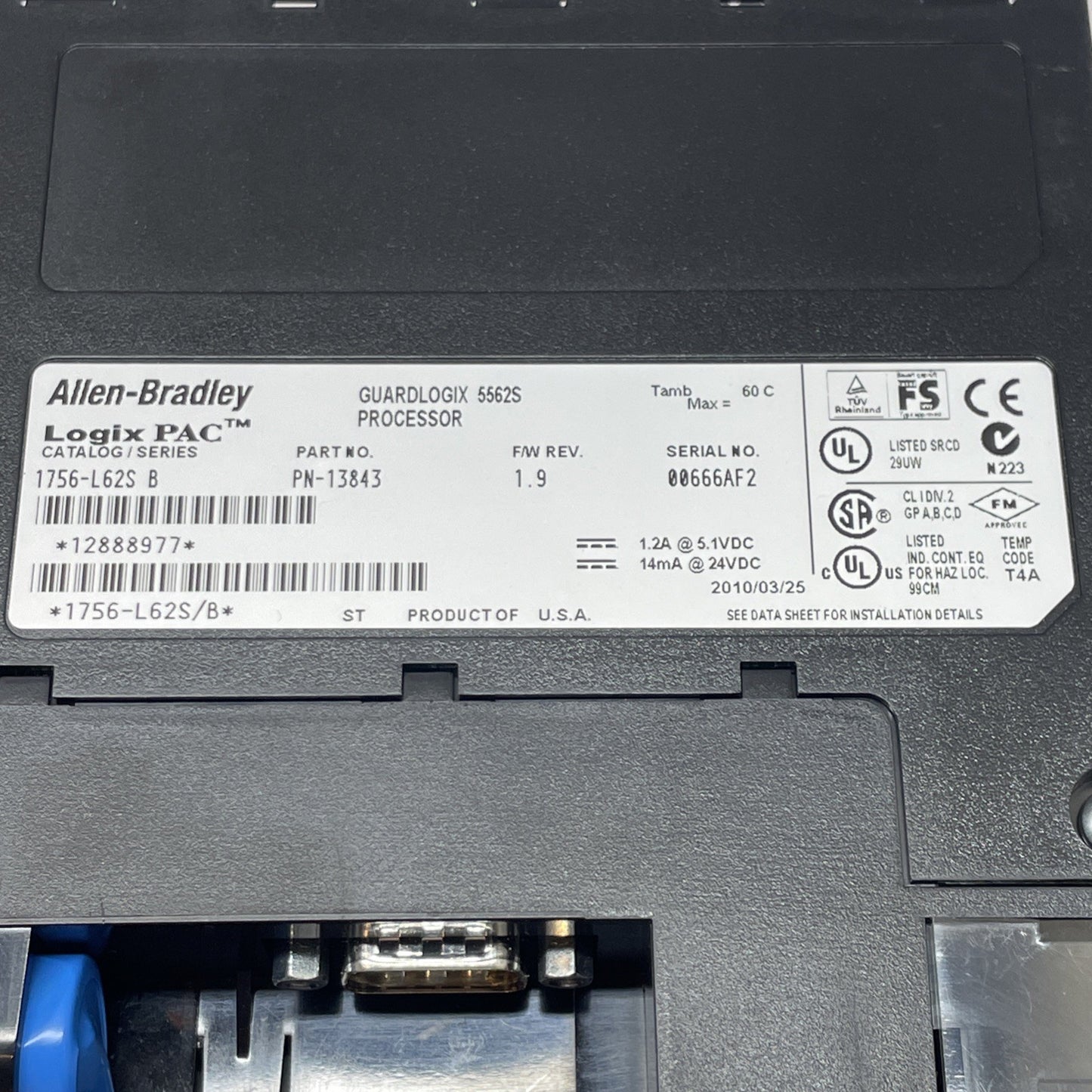 Allen Bradley 1756-L62S /B GuardLogix Processor 4MB Std / 1MB Safety Memory