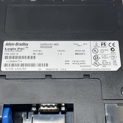 Allen Bradley 1756-L62S /B GuardLogix Processor 4MB Std / 1MB Safety Memory