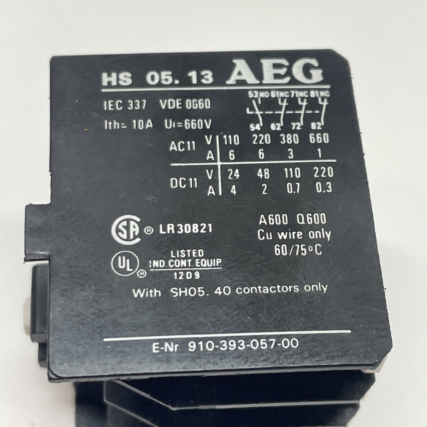 AEG 53E   HS 05 .13 Auxilliary Contact Block, 10A 660V
