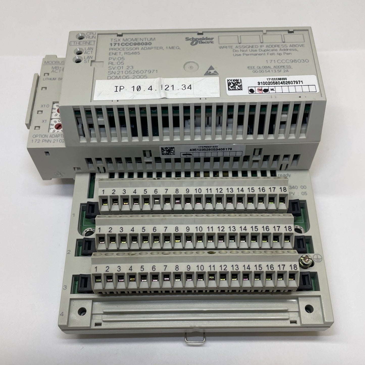 SCHNEIDER ELECTRIC 171CCC98030 PROCESSOR ADAPTER 1 MEG WITH 170ADM35010 I/O BASE