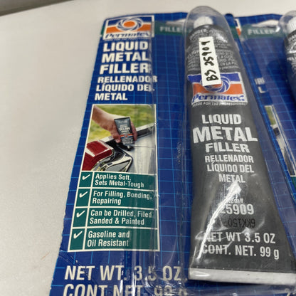 (LOT OF 3) Permatex 25909 - Liquid Metal Filler - 3.5oz Tube