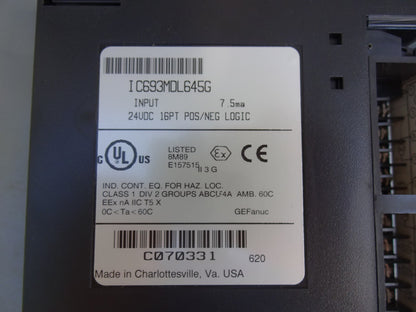 GE FANUC IC693MDL645G / IC693MDL645 INPUT MODULE 24VDC / 16PT / POS/NEG LOGIC