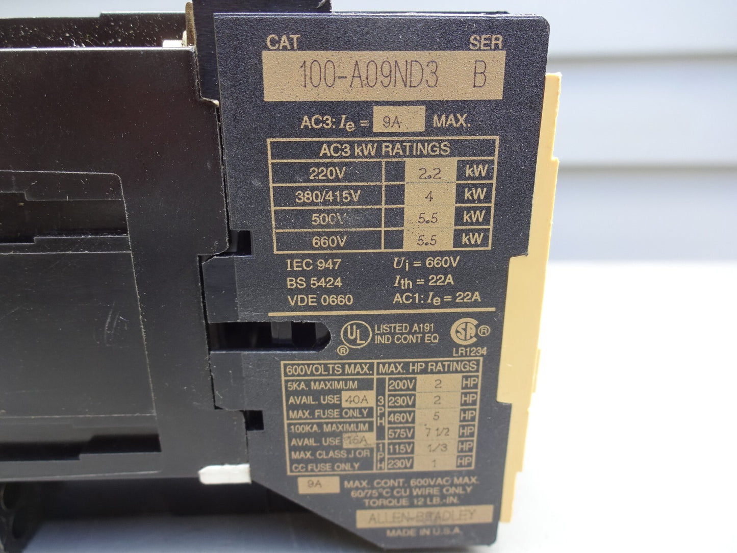 ALLEN BRADLEY 100-A09ND3 SERIES B CONTACTOR COIL 110/120VAC