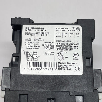 Siemens Sirius 3RT1325-1B, Motor Contactor w/ 3RH1921-1FA22 Contactor
