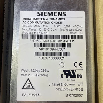 NEW SIEMENS 6SE6400-3CC01-0AB3 Micromaster 4 / Sinamics AC Commutation Choke