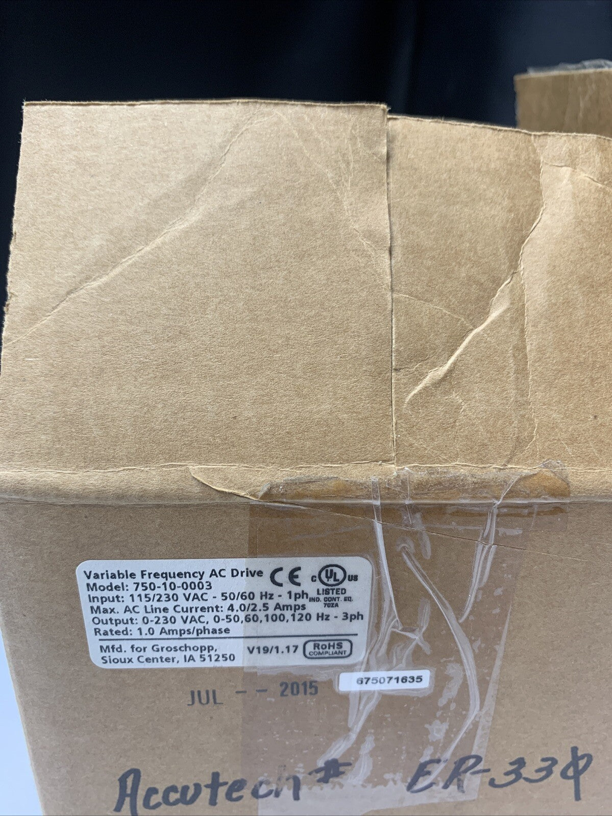 NEW WITH BOX VARIABLE FREQUENCY AC DRIVE GROSCHOPP 750-10-0003 115/230 VAC