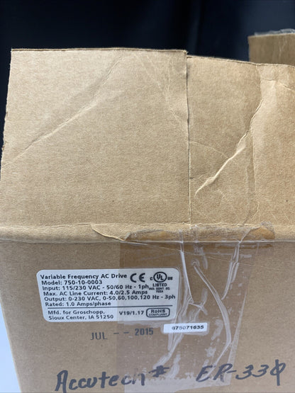 NEW WITH BOX VARIABLE FREQUENCY AC DRIVE GROSCHOPP 750-10-0003 115/230 VAC