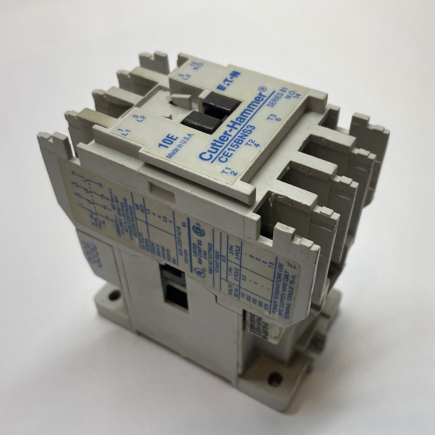 Cutler Hammer CE15BNS3 3-Pole Contactor 10A 600VAC Coil Motor Control