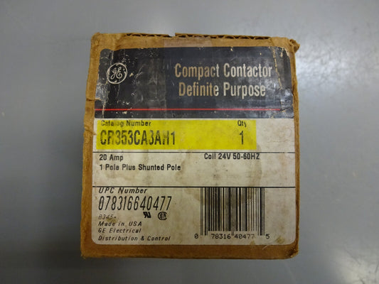 GE CR353CA3AH1 COMPACT CONTACTOR 20A 1 POLE PLUS SHUNTED POLE COIL 24V 50-60HZ