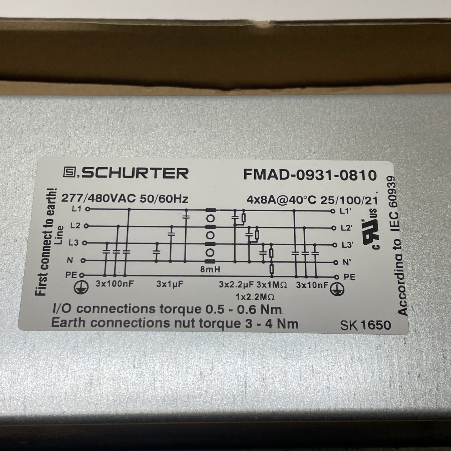 SCHURTER FMAD-0931-0810 3-Phase EMI/EMC Line Filter 8A 277/480VAC (USA SELLER)