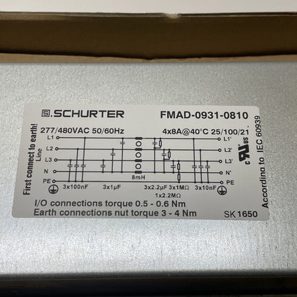 SCHURTER FMAD-0931-0810 3-Phase EMI/EMC Line Filter 8A 277/480VAC (USA SELLER)
