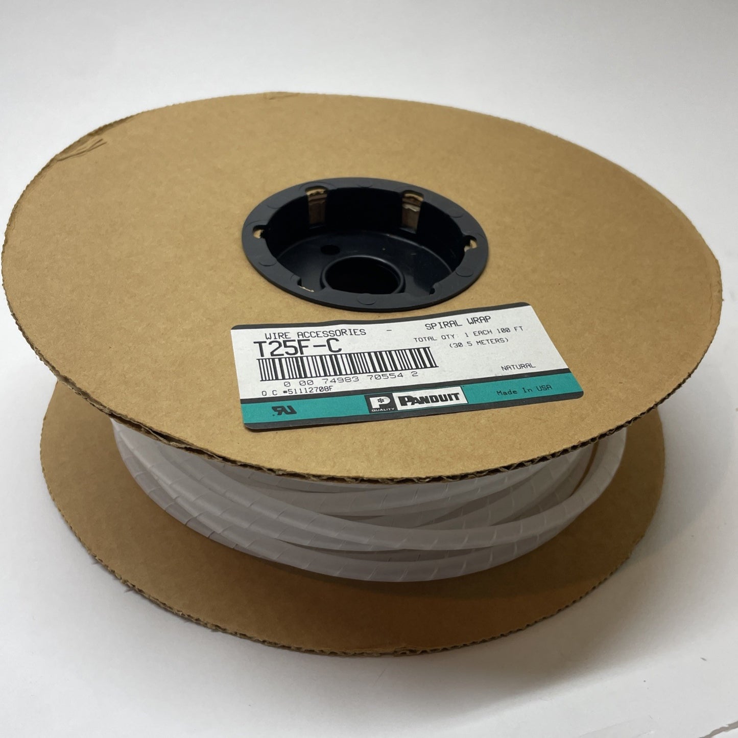 Panduit T25F-C, 0.25" OD x 100' L, 3/16 to 2" Bundle Diameter, Spiral Wrap 30.5m