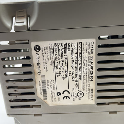 Allen-Bradley 22B-D012N104 /A PowerFlex 40 AC Drive 480V 3PH 12A 7.5HP