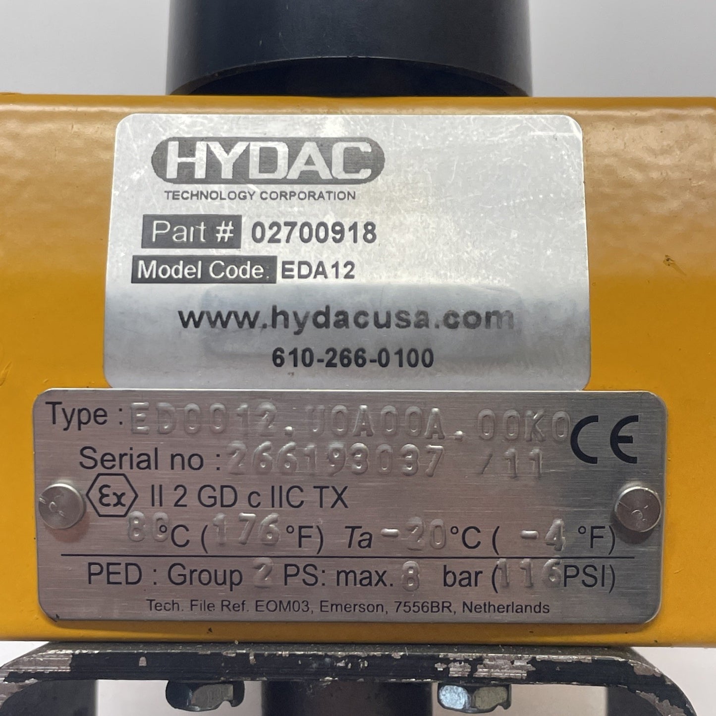 HYDAC PNEUMATIC ACTUATOR 02700918 /  ED0012.U0A00A.00K0  116PSI 8BAR (266193037)