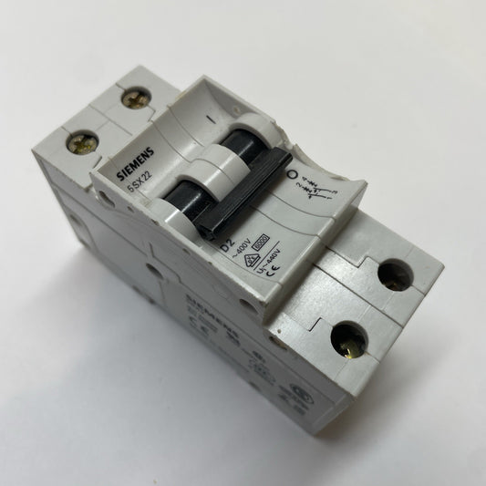 SIEMENS 5SX22-D2 2A D-Curve 2-Pole Circuit Breaker DIN Rail 5SX22D2
