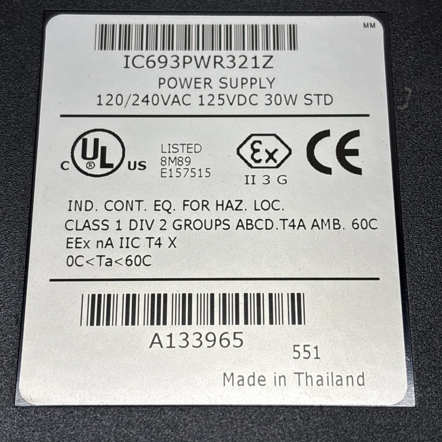 GE Fanuc IC693PWR321Z Series 90-30 PLC Power Supply 120/240VAC 125VDC 30W