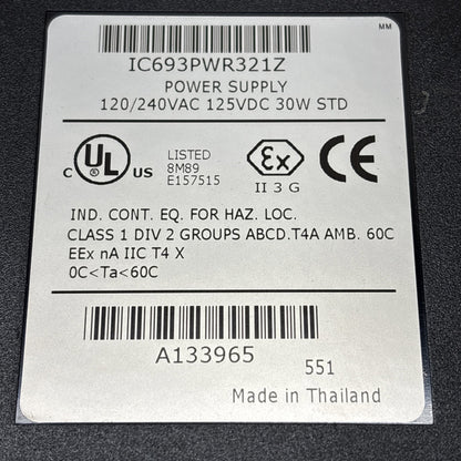 GE Fanuc IC693PWR321Z Series 90-30 PLC Power Supply 120/240VAC 125VDC 30W